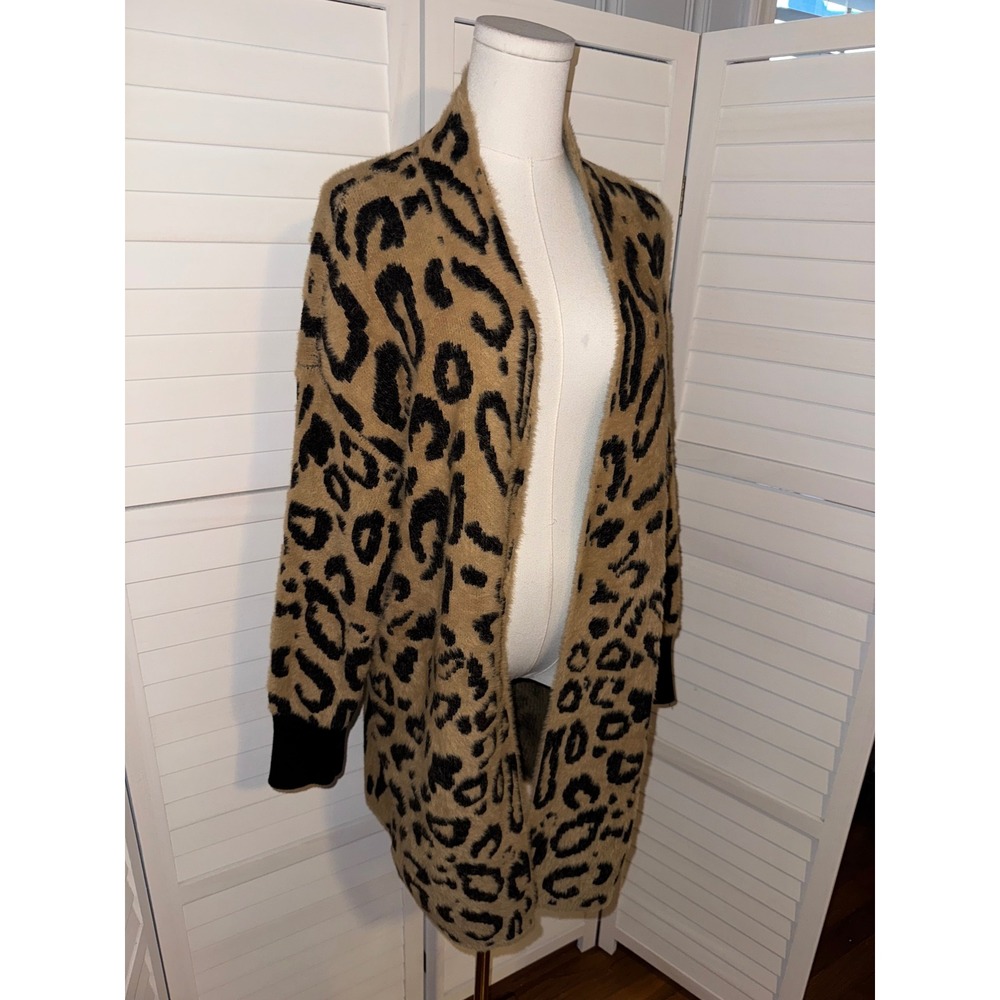 Westbound Leopard Print Fuzzy Knit Cardigan Long Sleeve Open Front Size L - Picture 3 of 6